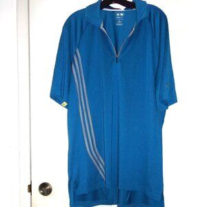 Adidas Golf Shirt Sz. XL Turquoise Blue ClimaCool Three Stripes 1/4 Zipper